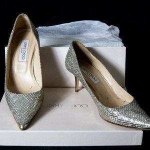 Jimmy Choo Glitter Silver Pumps